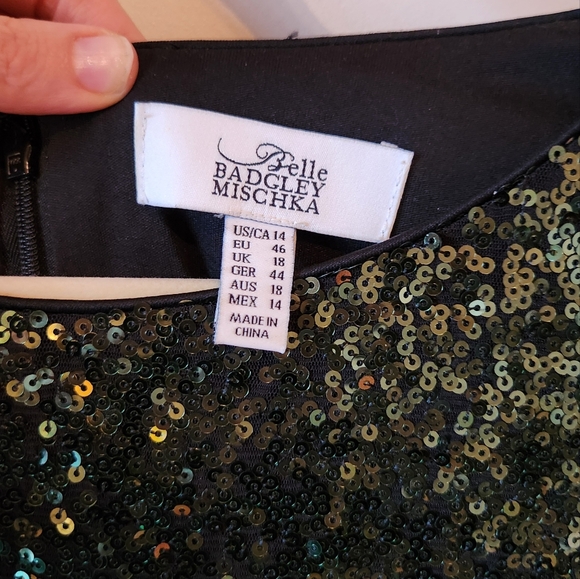 Badgley Mischka Green Sequin Shamrock Mini Dress Size 14 - Picture 3 of 4